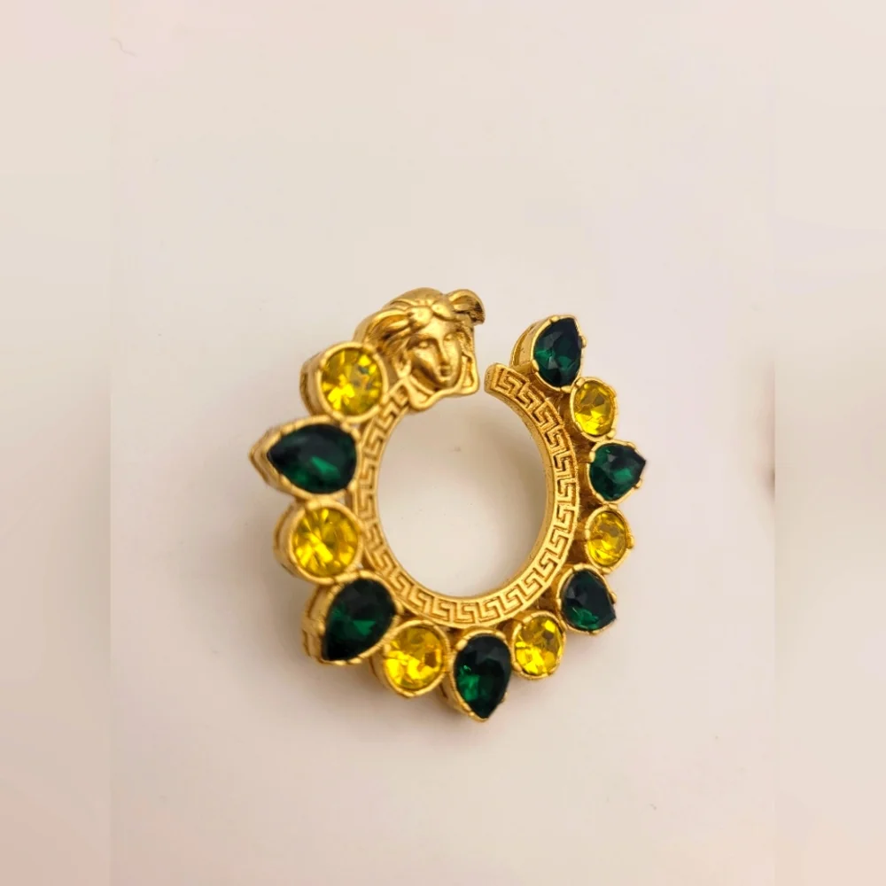 Rare Versace Medusa Green Hoop Pierced Earrings